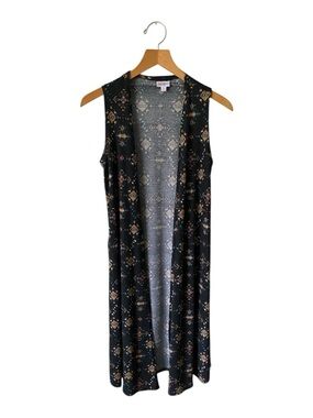 LuLaRoe Joy Boho Duster Cover Up Sleeveless Vest Cardigan Size S Aztec Festival